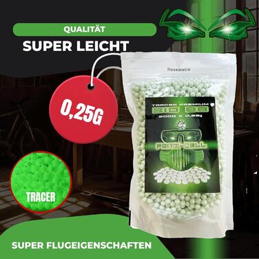 Кульки BBS Bio Tracer Airsoft Softair, упаковки 2000, тактичні, 6 мм, круглі, для пневматичної зброї, 0,25 г, 3 x 2000 кульок