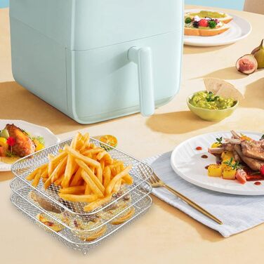 Стійки для аерофритюрниці, лоток для кошика аерофритюрниці з нержавіючої сталі 3-шарові штабельовані стійки-дегідратори для випічки у фритюрниці (квадратні), 3