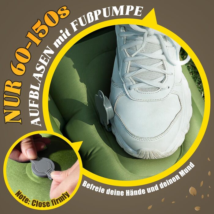 Килимок для сну для кемпінгу, подвійний кемпінговий матрац 12 см, надлегкий надувний матрац для сну для 2 осіб, невеликий розмір упаковки з ножним насосом та подушкою для подорожей, відпочинку на природі, походів, наметів, пляжу, зелений