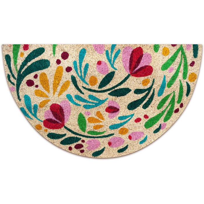 Напівкруглий кокосовий килимок для дверей - Флора - 40x70 см - Килимок для дверей для приміщень та вулиці - Килимок для передніх дверей - Килимок для вулиці - Килимки для дверей - Килимок для дверей з кокосового волокна