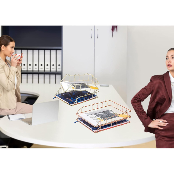 Лотки для листів/сортувальники паперу EXERZ, 2 шт., штабелювані лотки, органайзер для столу (золотий) 34 x 24 x 7 см золотий