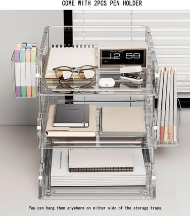 Рівневий органайзер для столу, штабелюваний акриловий лоток для документів, лоток для листів формату А4 та офісного приладдя (прозорий), 3-
