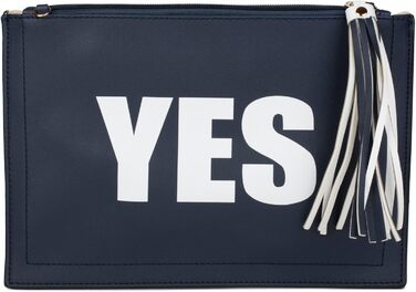 Клатч styleBREAKER з принтами ТАК та НІ, китицею на блискавці, ручкою для носіння на руці та знімним ремінцем, жіночий 02012078, колір Білий/Темно-синій