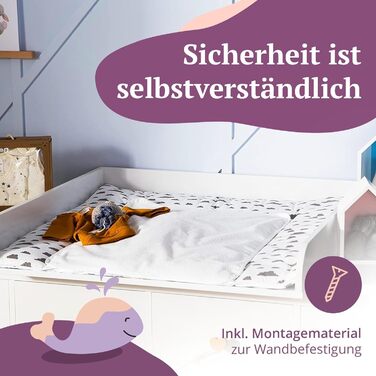 Накладка на пеленальний столик Puckdaddy Levi 160x80x10 см Білий МДФ Високоякісний накладка на пеленальний столик Сумісний з комодами Hemnes В комплекті кріплення для стіни Товщина дерева 2 см Білий панель 80Г x 159,5Ш x 10В см (10 шухляд)