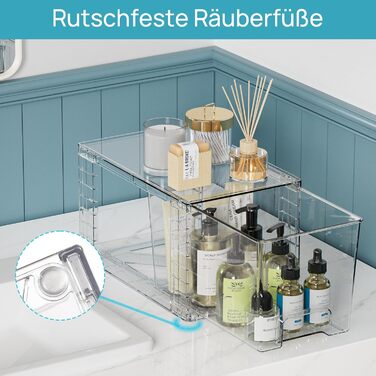 Набір із 3 шт. абелюваних прозорих висувних ящиків для зберігання з ручками, для кухні, ванної кімнати, шафи та під раковиною - Комплект із 3 предметів - Комбо (1 широкий 1 середній 1 маленький)