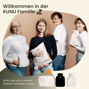 Пояс для грілки KUNU Original - Преміальна довга грілка з поясом - Пояс для нагрівання під час менструації 130 см - Плюшева грілка з кришкою - Пояс для грілки з подарунковою упаковкою, пухнастий чорний