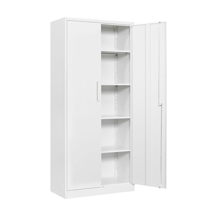 Шафа для документів, шафа для зберігання із замком, сталева шафа, сталева шафка, багатоцільова шафа, металева шафа з 2 дверима для офісу, дому, гаража, спортзалу, школи, 170x78x39 см, білий