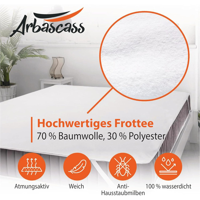 Наматрацник 140x200 см - 100 водонепроникний наматрацник Arbascass, сертифікований Oeko-TEX, наматрацник, бавовна, дихаючий, безшумний, 4 кутові гумки - ідеально підходить для дитячих ліжечок