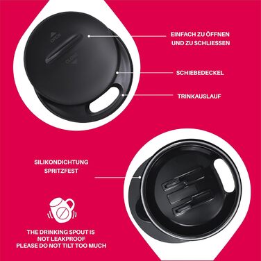 Кавова кружка Ideus 470 мл (16 унцій), двостінна вакуумно-ізольована кружка для кави та чаю з нержавіючої сталі з нековзною ручкою та розсувною кришкою, велика місткість (червона зебра)