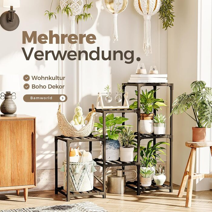 Полиця для рослин Підставка для квітів Дерев&39яна підставка для рослин на 7 ярусів, для тераси, балкона, саду, садівництва, подарунків для мами (чорна) A-Square-Black