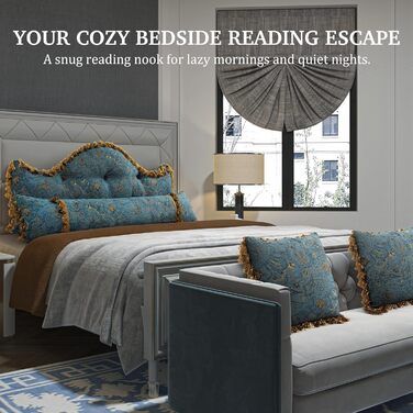 Розкішна європейська подушка для узголів&39я ліжка, класична вінтажна декоративна подушка з вишитим квітковим візерунком, м&39яка подушка для читання з опорою для спини, знімний чохол, бірюзово-блакитне узголів&39я, 140 см x 60 см x 15 см