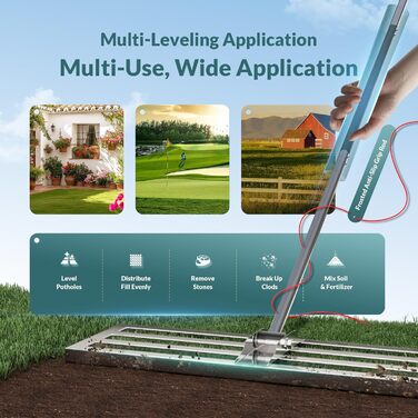 Гребінь для вирівнювання газону 75x25 см міцний вирівнювач з повністю закритою верхньою частиною, стійкий до перекидання, з товстою ручкою, м'яким пінопластовим захватом та матовою сталлю 304.