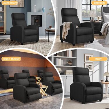 Крісло для телевізора Lounge Крісло-реклайнер з функцією відкидання М&39яке крісло з лляною тканиною Регульоване одномісне крісло Вітальня Спальня Домашній кінотеатр Чорний лляний