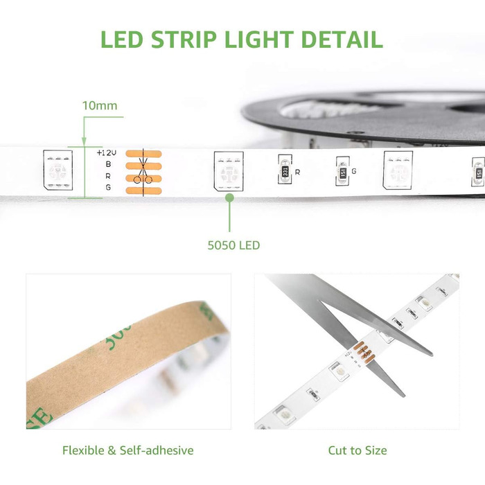 Набір світлодіодних стрічок Lepro RGB, 5050 SMD 150 світлодіодних стрічок, 12 В, світлодіодна стрічка самоклеюча, гнучка світлодіодна стрічка, світлодіодні ліхтарі IP20, барвиста світлодіодна стрічка з регулюванням яскравості, блок живлення та контролер у