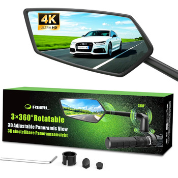 Велосипедне дзеркало RBRL Регульоване 3D для панорамного огляду Поворотне на 360 та складне Ударостійке дзеркало заднього виду з натурального скла Міцне компактне дзеркало на кермо для велосипедів та електровелосипедів (ліве) Велосипедне дзеркало RBRL Регульоване 3D для панорамного огляду Поворотне на 360 та складне Ударостійке дзеркало заднього виду з натурального скла Міцне компактне дзеркало на кермо для велосипедів та електровелосипедів (ліве)