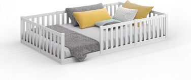 Дитяче ліжко CADANI Teso 120x200 см Ліжко-підлога Монтессорі, вантажопідйомність до 200 кг, із захистом від падіння, включаючи рейкову основу, масив сосни, білий колір - 3 варіанти складання, 120 x 200 см, білий колір