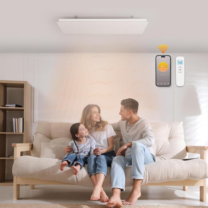 Інфрачервоний стельовий обігрівач з термостатом, 1300 Вт, інфрачервоний стельовий обігрівач, пульт дистанційного керування через додаток, електрична нагрівальна панель, нагрівальна пластина, радіатор, захист від перегріву, 1300 Вт