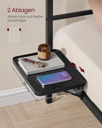 Каркас двоспального ліжка, Ліжко, 160 x 200 см, Металеве ліжко, Каркас ліжка, з узголів&39ям, Сучасне, з полицями для зберігання, Гостьове ліжко, для підлітків, Матовий чорний RMB195B01 160 x 200 см з узголів&39ям