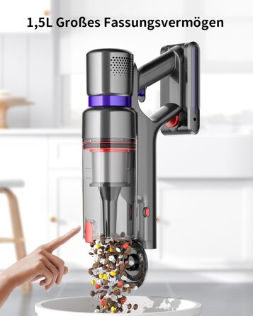 Акумуляторний пилосос GOLDEGGS 45000 Па/550 Вт, акумуляторний пилосос до 60 хвилин роботи, акумуляторний пилосос з розумним сенсор