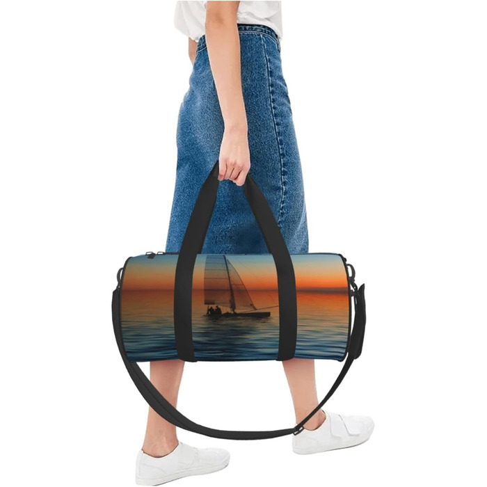 Спортивна сумка для подорожей, пляжу та яхтингу, з принтом Захід сонця, чорна, універсальний розмір