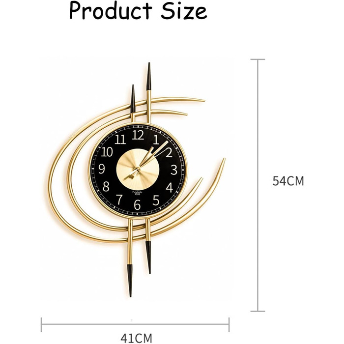 Настінний годинник LANMOU без шуму настінний годинник без цокання Великий сучасний 54 см золотий і чорний металевий настінний годи