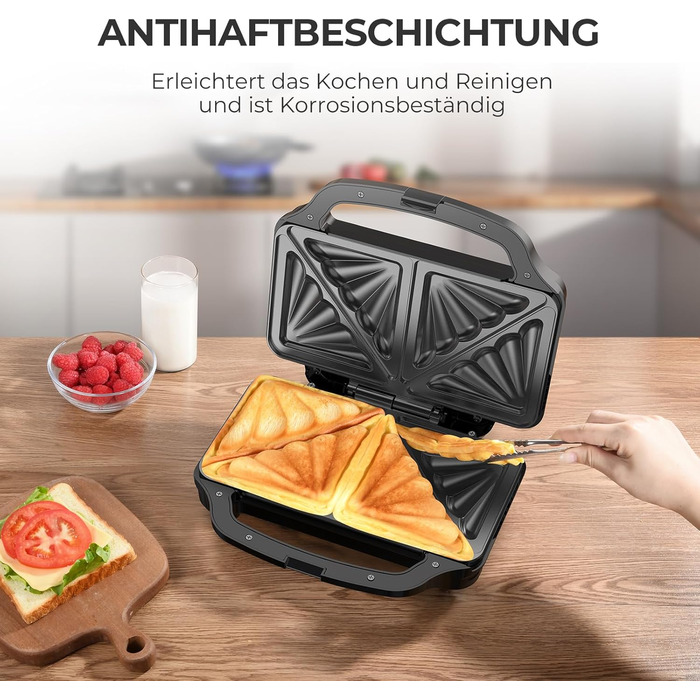 Бутербродниця OSTBA APPLIANCE, тостер для сендвічів на 2 сендвічі, тостер для сендвічів з автоматичним контролем температури та антипригарними пластинами, 900 Вт, чорний/нержавіюча сталь
