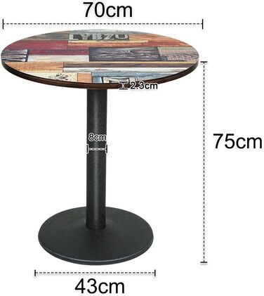Круглий обідній стіл 70 см, різнокольоровий візерунок дизайнерський круглий обідній стіл, сучасний невеликий кухонний стіл зі стільницею з МДФ та металевим каркасом, ідеально підходить для їдальні, вітальні та кафе, 4 x 70 x 70 x 72 см