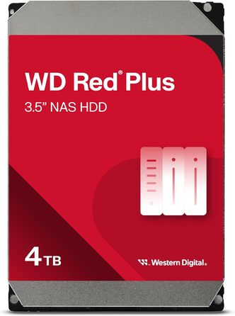 Внутрішній жорсткий диск WD Red Plus 4TB NAS, 3,5-дюймовий, 5400 об/хв, SATA 6 Гбіт/с, CMR, 256 МБ кешу, версія 2025, 4 ТБ