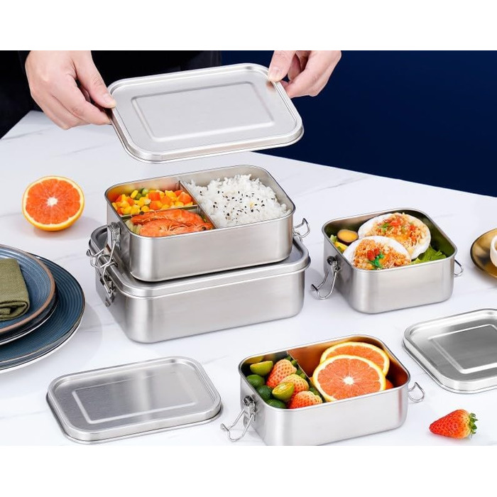 Ланчбокс 850 мл з нержавіючої сталі, герметичний ідеальний для школи, офісу та подорожей (можна мити в посудомийній машині). Екологічна металева коробка для сніданку (без перегородок)