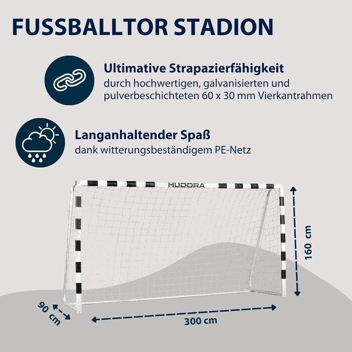 Футбольні ворота HUDORA - Міцні футбольні ворота для дітей та дорослих - Всепогодні футбольні ворота з щільною сіткою для домашнього використання - Високоякісна зовнішня стінка для дозвілля та тренувань з футболу