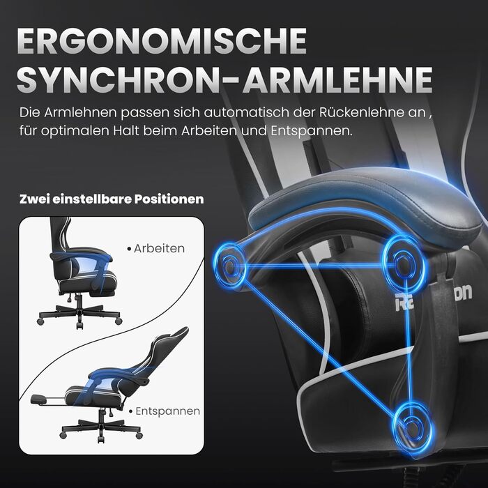 Ігрове крісло - Ергономічне ігрове крісло з підставкою для ніг, підголівником та поперековою опорою, регульоване по висоті, м&39яке, вантажопідйомність 150 кг, крісло для ПК, обертове крісло, чорне