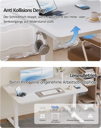 Письмовий стіл Devoko з регульованою висотою, стіл з електричним регулюванням висоти, офісний стіл для роботи сидячи та стоячи, комп&39ютерний стіл з функцією пам&39яті, стіл для роботи стоячи, офісний стіл, 120 x 60 см, білий