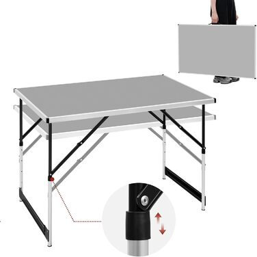 Кемпінговий стіл, розкладний стіл 100x60 см, стіл з регульованою висотою для обклеювання шпалерами, складний садовий стіл з алюмінію та МДФ для кемпінгу, саду, вечірок, ринків тощо, сірий