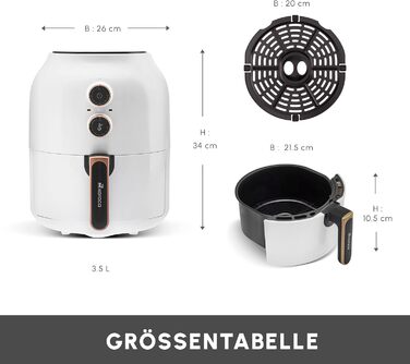 Аерофритюрниця Karaca Multifry, фритюрниця, легке очищення, енергозбереження, здорове смаження, 3,5 літра, білий 1350 Вт