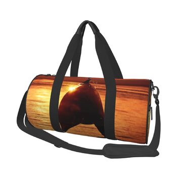 Спортивна сумка для подорожей, Захід сонця, з красивим малюнком дельфіна, дорожня сумка на ніч, чорна, універсальний розмір