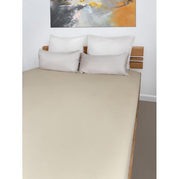 Простирадло на резинці з м&39якого ліоцеллового бавовняного матеріалу з глибиною кишені 35 см - дихаюче простирадло на резинці, бавовняне простирадло, колір 1 х бежевий, розмір 140-160 см x 200 см x 35 см, 1 х бежевий 140-160 см x 200 см x 35 см