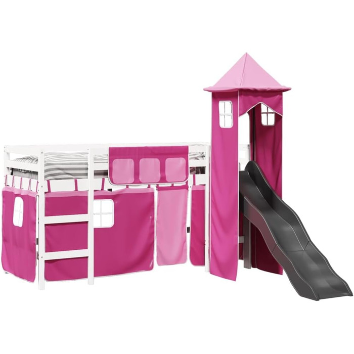 Дитяче ліжко-горище з вежею рожеве 90x200 см з масиву сосни