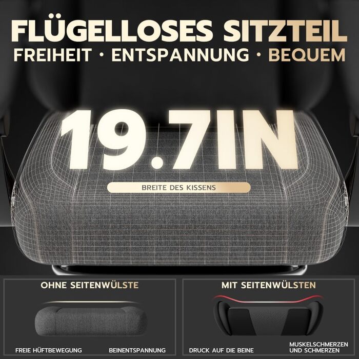 Ергономічне ігрове крісло з масажем, підголівником та регульованою підставкою для ніг - тканинний чохол, темно-сірий, регульовані підлокітники, витримує до 136 кг