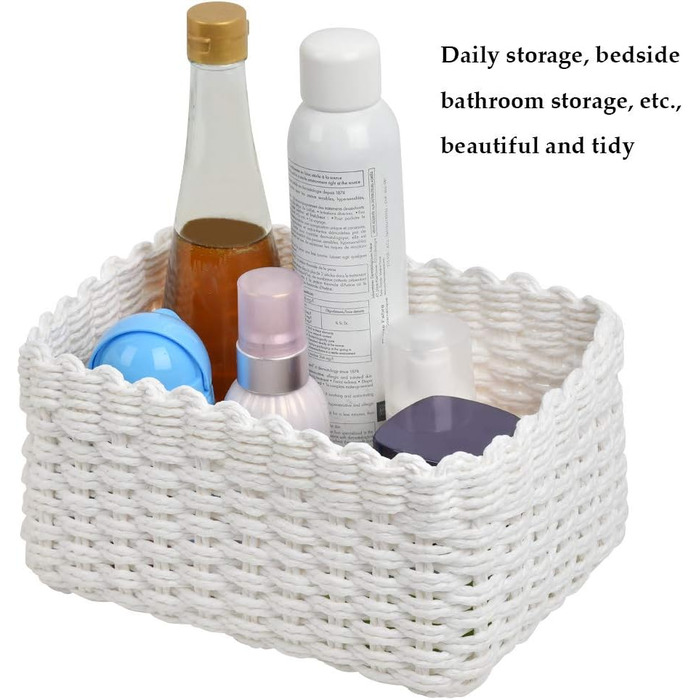 Набір кошиків для зберігання з 3 предметів з перероблених паперових мотузок, 3 розміри, плетені кошики для зберігання, полиці-кошики, органайзер для шаф, ванна кімната, кухня, спальня (білий)