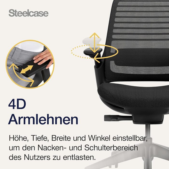 Ергономічне офісне крісло Steelcase серії 1 з поперековою опорою LiveBack, підлокітниками 4D, регульованим підголівником, кольору чорний онікс, 66 x 64 x 112, колір чорний онікс з підголівником