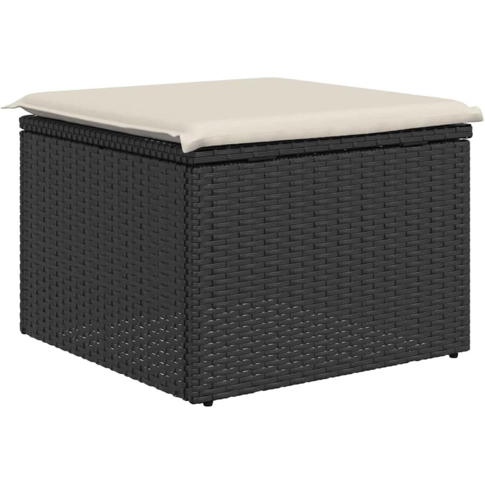 Табурет садовий з подушкою чорний 55x55x37 см Poly Rattan,366002