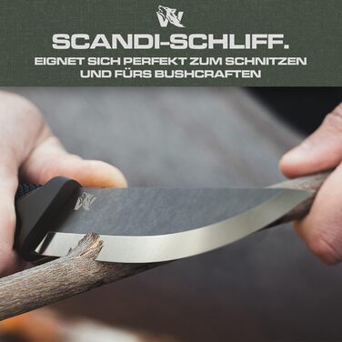 Рибальський ніж Wolfgang W-SCANDI з фіксованим лезом - Включно з піхвами - Ідеальний ніж для вуличного відпочинку, виготовлений із цілісного шматка сталі D2 - Ніж преміум-класу для виживання - Ідеальний ніж для виживання на відкритому повітрі.