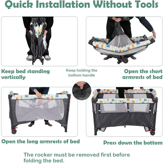 Дитяче ліжечко LIFEZEAL з матрацом, складне дитяче ліжечко з пеленальною дошкою та іграшками, дорожнє ліжечко з тканини Оксфорд, 2 рівні, регульована висота, вантажопідйомність 10/15/10 кг (сірий колір)
