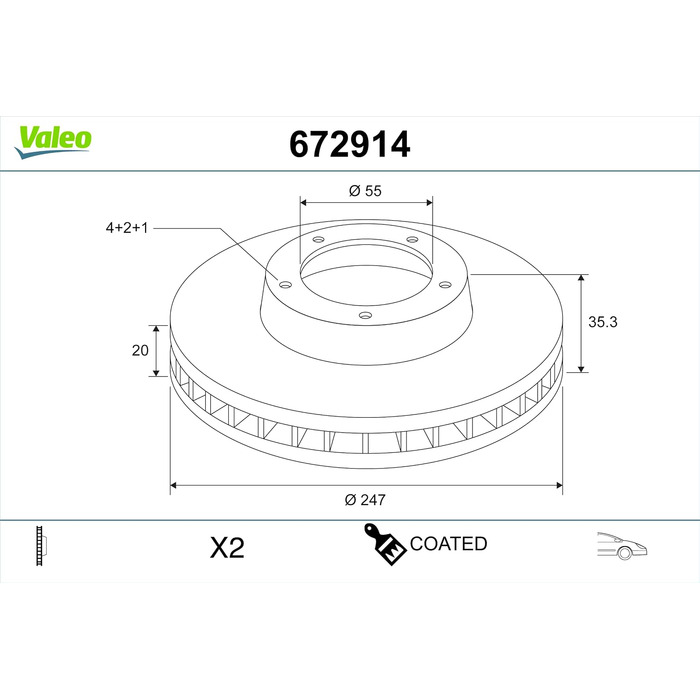 Комплект покритих гальмівних дисків Valeo 672914 (2 шт.), передня вісь