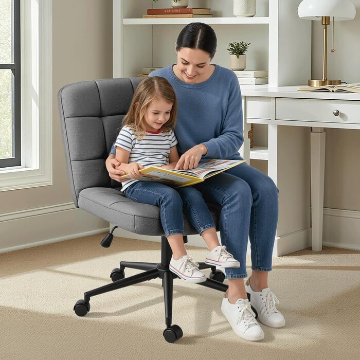 Офісне крісло Clevich без підлокітників, широке крісло з перехресним розташуванням сидіння, ергономічне крісло з регульованою висотою для домашнього офісу, кабінету, макіяжу, спальні (сіре)