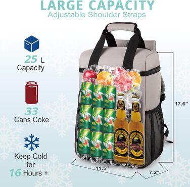 Рюкзак-холодильник з м&39якою ручкою для перенесення, легкий та утеплений, герметичний, великої місткості ідеально підходить для жінок та чоловіків для пляжу, кемпінгу, пікніків, риболовлі та походів, сірий
