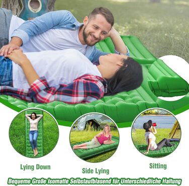 Килимок для сну на вулиці, потовщений кемпінговий килимок 12 см, самонадувальний з ножним насосом та подушкою, надлегкий складаний, надувний матрац для кемпінгу, походів, подорожей на природі, зелений