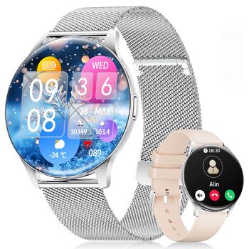 Жіночий смарт-годинник LIGE (2 ремінці), 1,43-дюймовий HD AMOLED-дисплей, смарт-годинник з функцією телефону, фітнес-годинник, спортивний годинник з понад 120 спортивними режимами, відстеження сну, відстеження менструального циклу, годинник для iOS/Androi