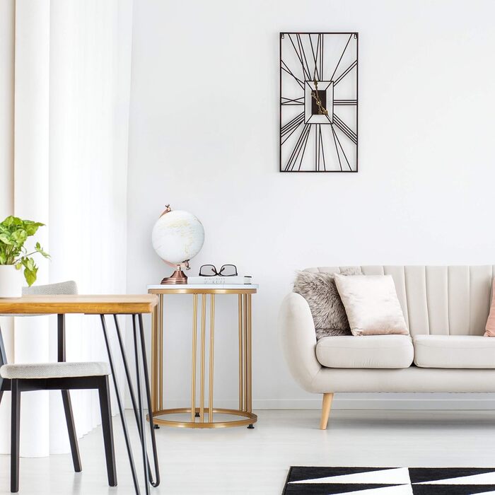 Журнальний столик Relaxdays MARMO, круглий, метал та МДФ, білий/золотий для вітальні, під мармур, ВxГ 51 x 41 см Білий, Золотий