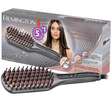 Стайлер-щітка для випрямлення волосся Remington (керамічне покриття з кератином та мигдальною олією, цифровий дисплей, 150-230C) CB7480, іонна технологія, сірий/рожеве золото, Extra Large